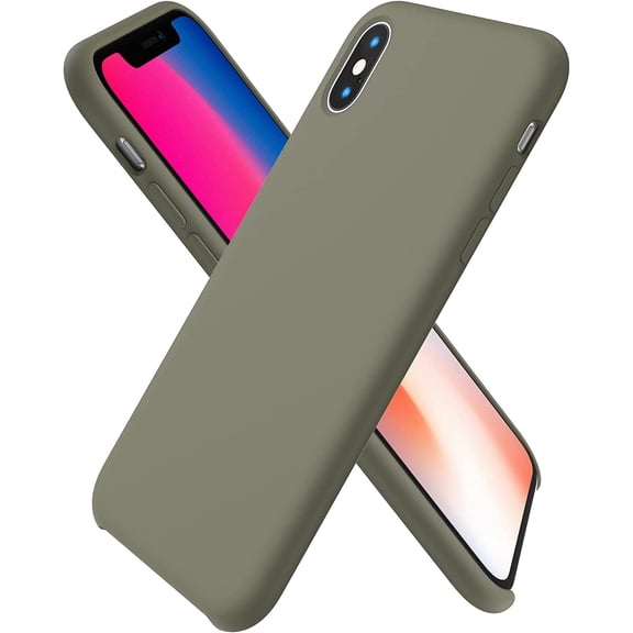 Compatible with iPhone Xs Case, Design for iPhone X Phone Case, Slim Liquid Silicone Case with Open Bottom Style Soft Gel Rubber Phone Case Cover 5.8 inch, Grayish Brown