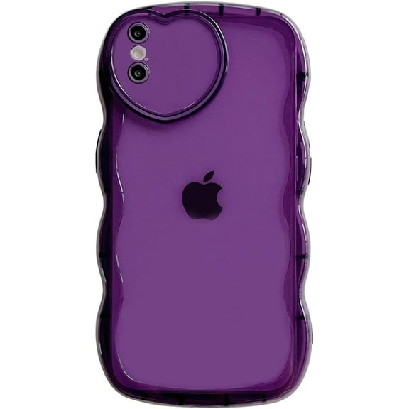 Compatible with iPhone Xs Max Case(6.5"),Cute Clear Love Case,Love-Heart Camera Frame Wavy Edge Transparent Full Protection Soft TPU Shockproof Sturdy Phone Case Cover for Women Girls,Purple