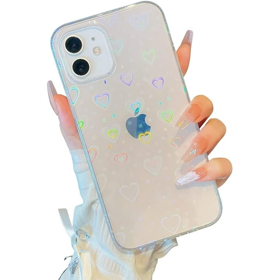 Compatible with iPhone Xs Max Case for Girls Woman,Laser Glitter Heart Pattern Hard Back Case with Soft TPU Bumper Protective bling Cover for iPhone Xs Max 6.5''