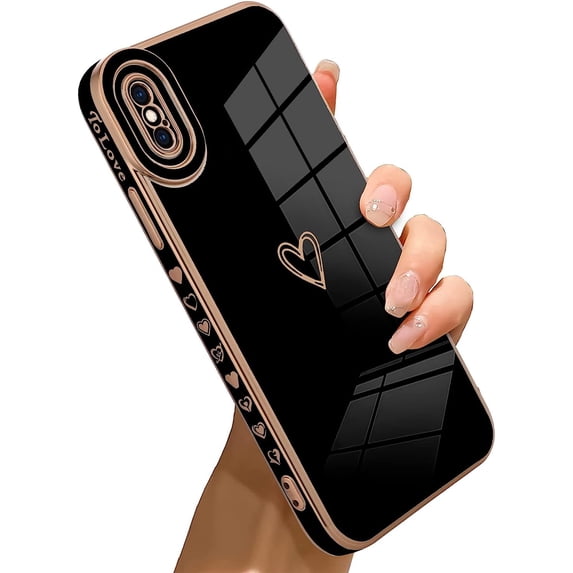 Compatible with iPhone Xs Max Case Love Heart Plating Electroplate Luxury Elegant Case Camera Protector Soft TPU Shockproof Protective Corner Back Cover iPhone Xs Max Case -Black