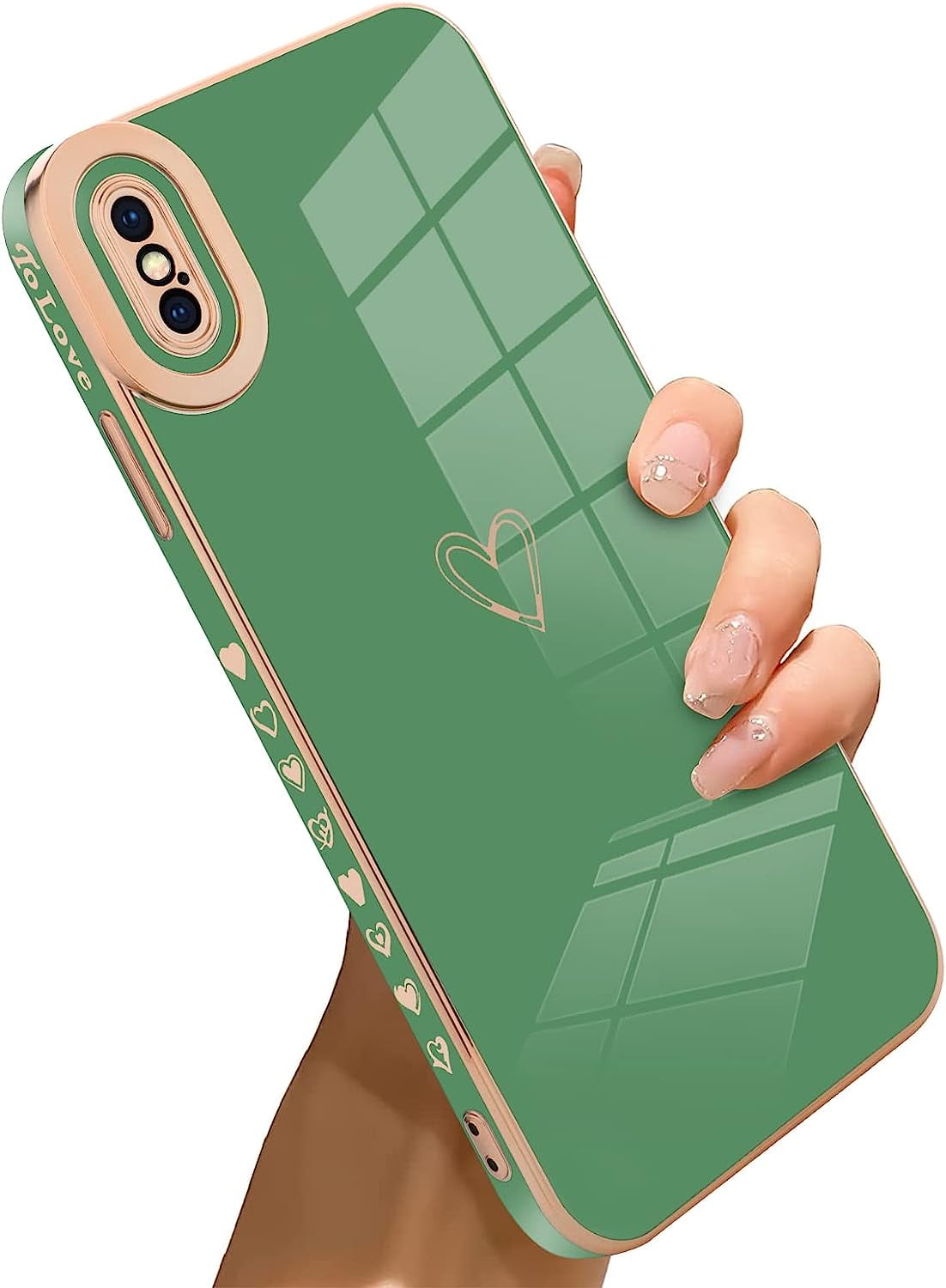 Compatible with iPhone Xs Max Case Love Heart Plating Electroplate