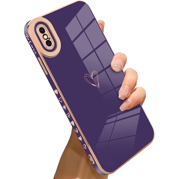 Compatible with iPhone Xs Max Case Love Heart Plating Electroplate Luxury Elegant Case Camera Protector Soft TPU Shockproof Protective Corner Back Cover iPhone Xs Max Case -Purple