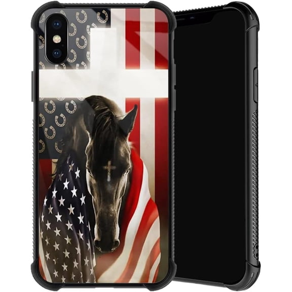 Compatible with iPhone Xs Max Case, Stallion Cross USA Flag Phone Cover for Men/Women, Soft TPU Anti-Skid Thread and Four Corner Anti-Collision Protection Case Compatible with iPhone Xs Max