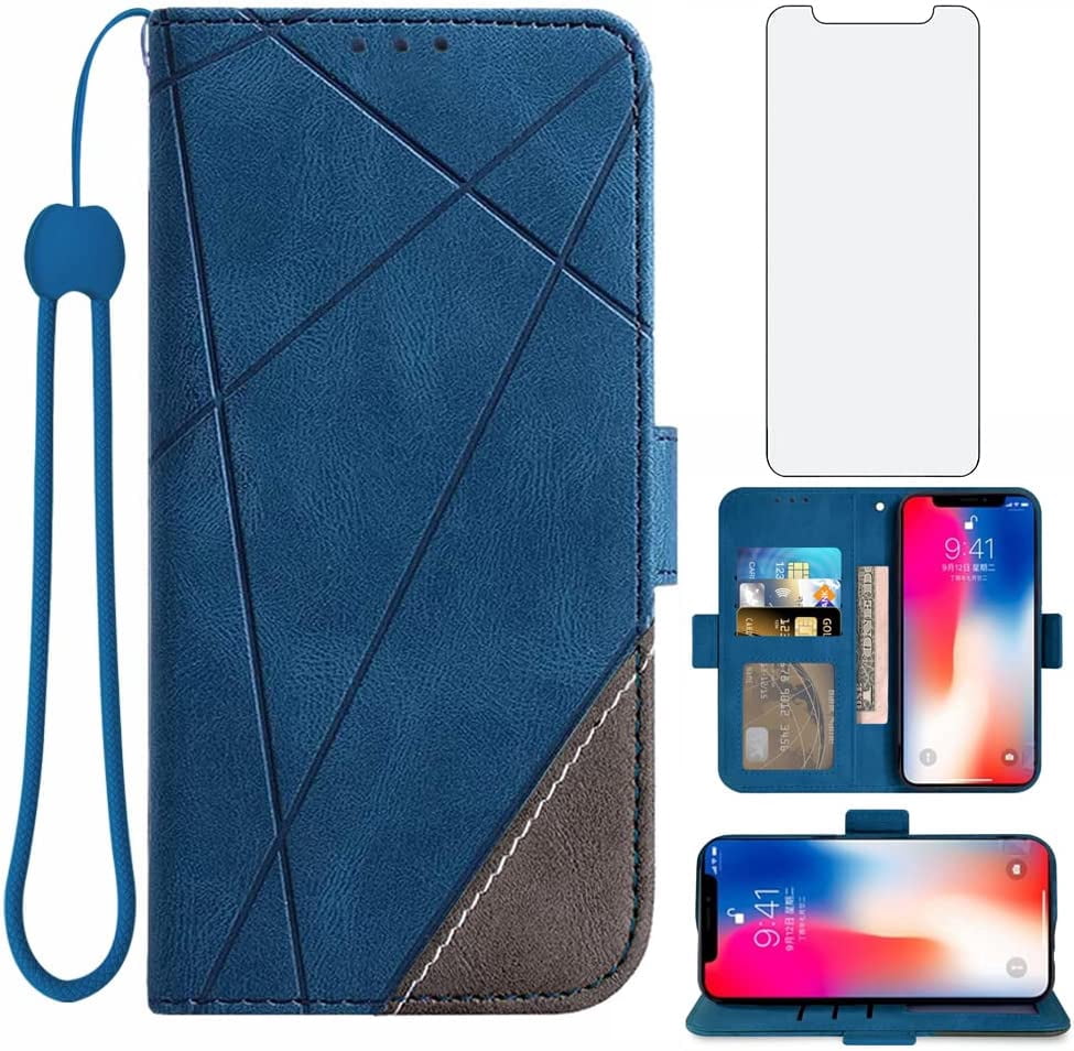 Custodia Per IPhone XS / X / 10 Con Anello Porta E Pellicola Vetro Temperato Inclusa – Blu, Antiurto