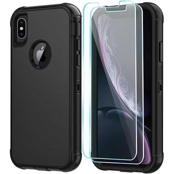 Compatible with iPhone Xs/X Case with HD Screen Protector, 3-Layer Heavy Duty Full-Body Cover,3 in 1 Hybrid Protective Case for iPhone Xs/X 5.8",Black