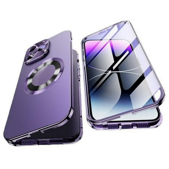 Compatible with iPhone16/ 15/ 14/ 13/ 12 Pro Max, Plus series magnetic privacy protection case, anti-peep screen magnetic suction two-in-one mobile phone case, full body metal bumper