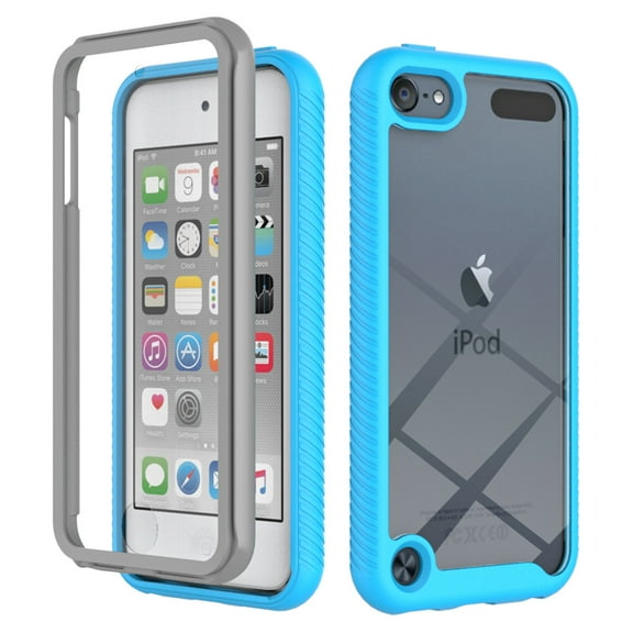 Compatible with iPod Touch 7th/6th/5th Generation Case, Dustproof Shockproof Case with Built-in Screen Protector, Bumper Frame Heavy Duty Full Body Protective Cover,Light Blue