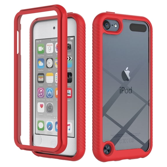 Compatible with iPod Touch 7th/6th/5th Generation Case, Dustproof Shockproof Case with Built-in Screen Protector, Bumper Frame Heavy Duty Full Body Protective Cover,Red
