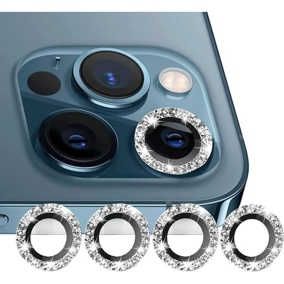 Compatible with iphone 12 Pro/12/11/11 Pro/11 Pro Max Camera Lens Protector Bling, (NOT FIT 12 PRO MAX), Apple iPhone 11 12 Pro Camera Cover Sparkly, Glitter Lens Protector with Clear Glass, (Silver)