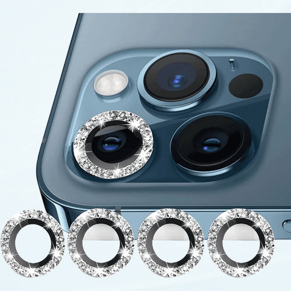 Compatible with iphone 12 Pro/12/11/11 Pro/11 Pro Max Camera Lens Protector Bling, (NOT FIT 12 PRO MAX), Apple iPhone 11 12 Pro Camera Cover Sparkly, Glitter Lens Protector with Clear Glass, (Silver)