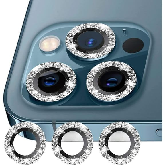 Compatible with iphone 12 Pro Max Camera Lens Protector Bling, Apple iPhone 12 Pro Max Camera Cover Sparkly, Camera Protector 12 Pro Max 6.7 inch, Glitter Lens Protector with Clear Glass, (Silver)