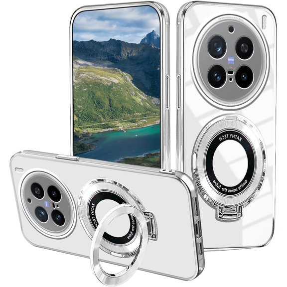 Compatible with vivo X200 Pro Case with Magnetic Stand, for vivo X200 Pro Phone Cases Silicone Transparent Accessories Funda Shockproof Luxury Protective Original Cover (Silver)