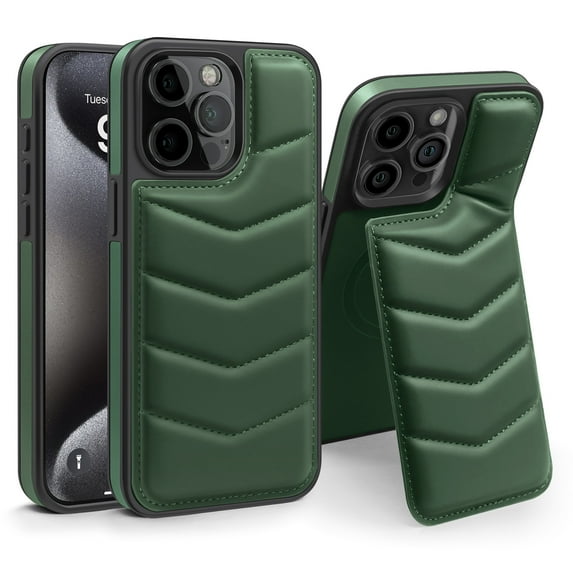 Compatible with wireless charging for iPhone 11 Card Case with Card Holder Kickstand RFID Blocking Flip Cover Credit Card Slots PU Leather Men Women,Shockproof Phone Case,Green