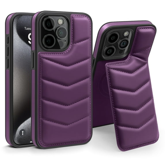 Compatible with wireless charging for iPhone 11 Card Case with Card Holder Kickstand RFID Blocking Flip Cover Credit Card Slots PU Leather Men Women,Shockproof Phone Case,Purple