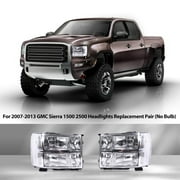 Compatible with 2007-2013 GMC Sierra 1500/ 1500HD/2500HD/3500HD Chrome Headlights Clear L + R Pair Headlamp