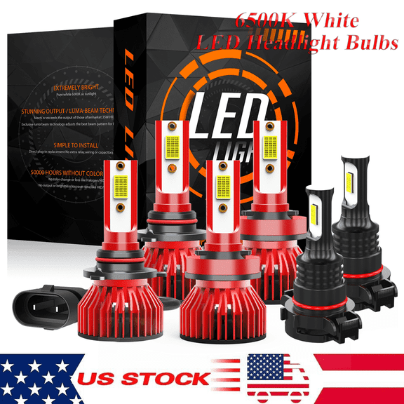 Compatible with 2007-2013 GMC Sierra 1500 LED Headlight Set 6 Pack - 30,000LM 6500K Cool White 600% Ultra-Bright Bulb, Plug & Play