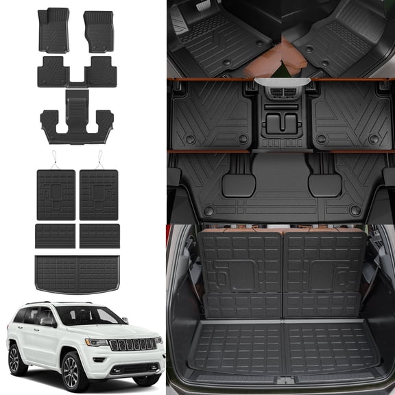 Floor Mats Compatible with 2021-2025 2026 Jeep Grand Cherokee L 6 Seats Trunk Liner Cargo Mat Cargo Liner 2024 Grand Cherokee L Accessories (Trunk Mat+Backrest Mat+Floor Mats)