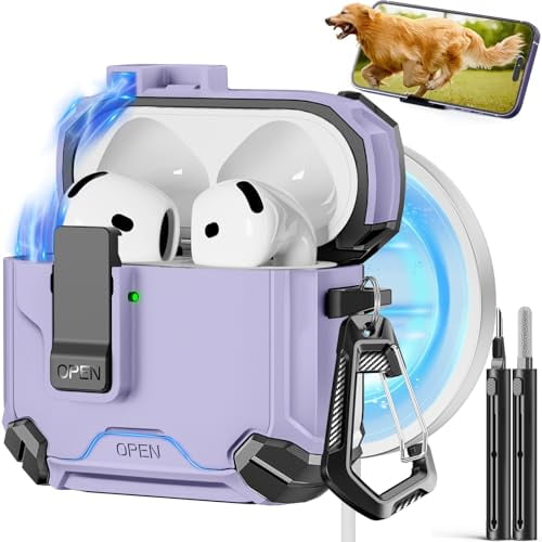 Compatible with AirPods 3 Case,Magnetic Automatic Lock with Phone Stand & Cleaning Kit,Compatible with Magsafe Cover -Purple