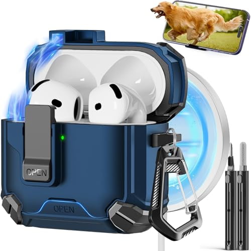 Compatible with AirPods 4 Case,Magnetic Automatic Lock with Phone Stand & Cleaning Kit,Compatible with Magsafe Cover -Blue