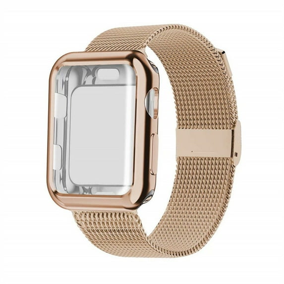 Compatible with Apple Watch Band 42mm Milanese Loop iWatch Band with Screen Protector Case for Apple Watch Series 3/2/1 - light gold