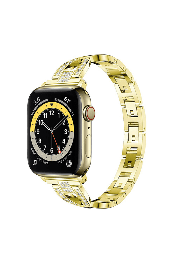 Compatible with Apple Watch Band Bling Diamond Rhinestone Replacement Metal Strap --- Gold 42/44/45mm