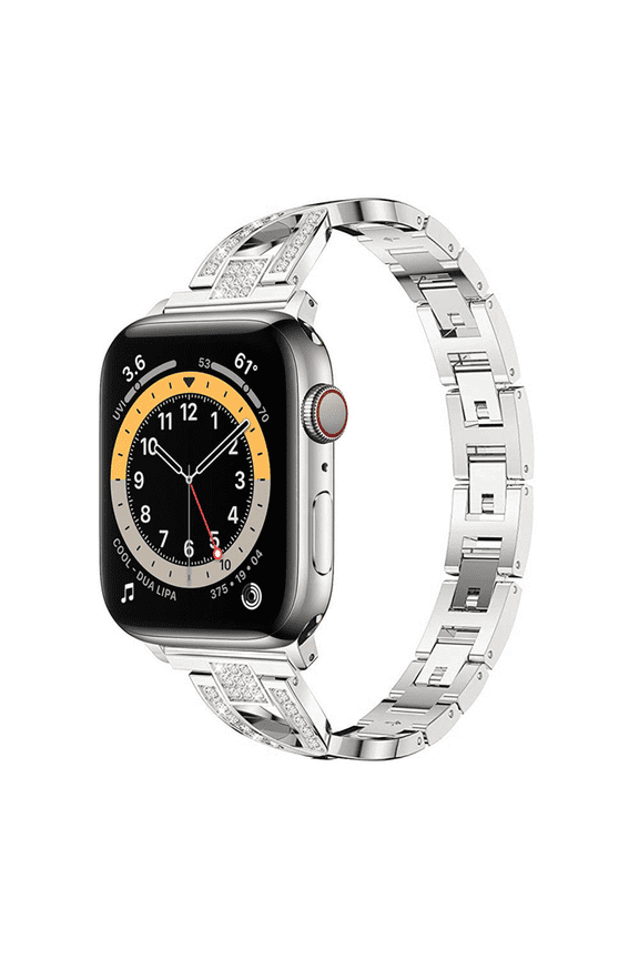 Compatible with Apple Watch Band Bling Diamond Rhinestone Replacement Metal Strap --- Silver 42/44/45mm