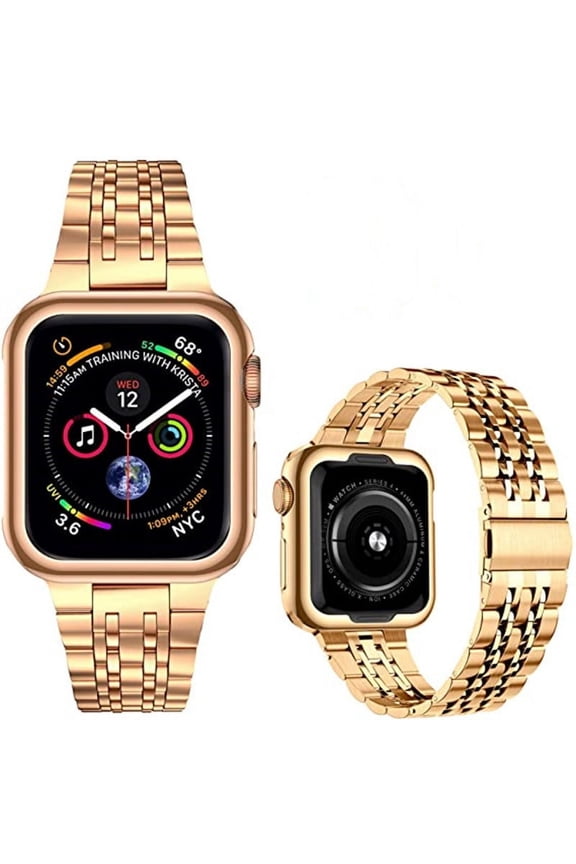 Compatible with Apple Watch band 38mm 40mm 41mm , Solid Stainless Steel Metal Strap for iWatch SeriesRose Gold