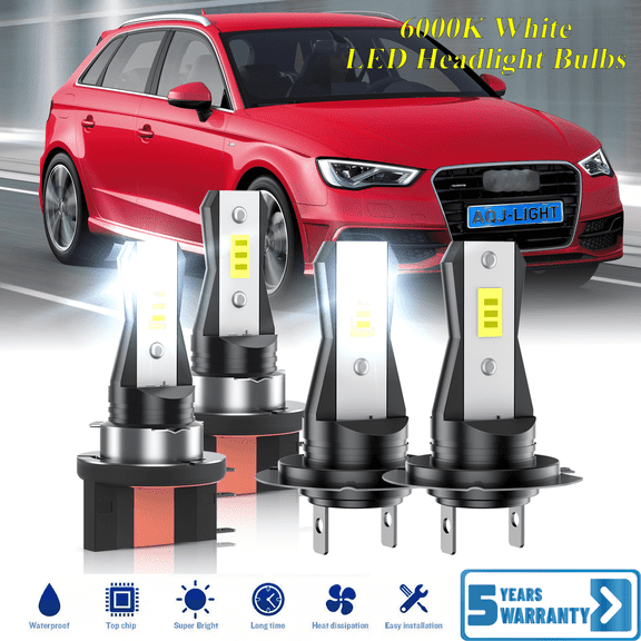 Compatible with Audi A3 2014 2015 2016 – H15 H7 LED Headlight KIT High Low Beam Combo Bulbs (Pack of 4) , 6000K White Super Bright, Plug and Play