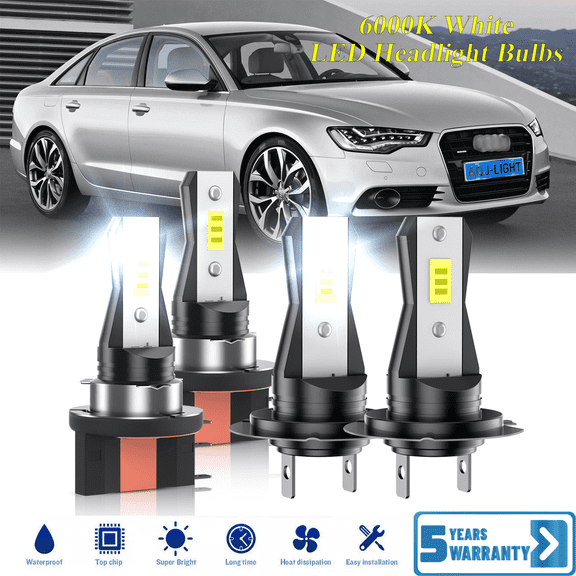 Compatible with Audi A6 2009-2015 – H15 H7 LED Headlight KIT High Low Beam Combo Bulbs (Pack of 4) , 6000K White Super Bright, Plug and Play