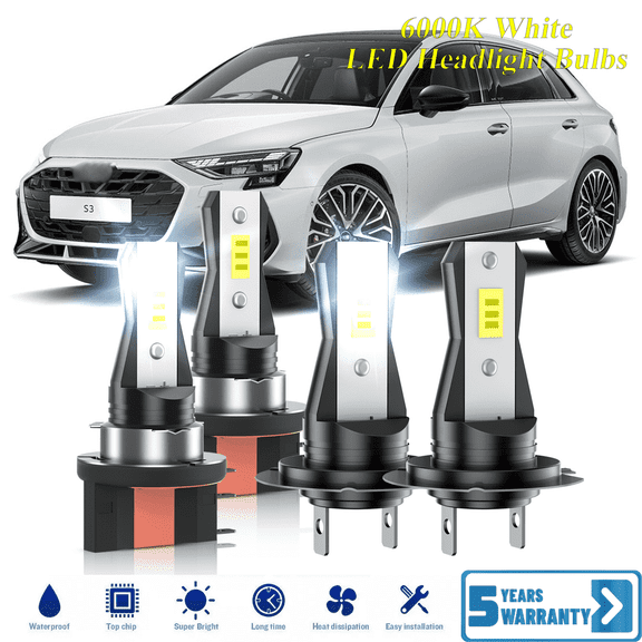 Compatible with Audi S3 2014-2015 – H15 H7 LED Headlight Bulbs KIT High Low Beam Combo (Pack of 4) , 6000K White Super Bright, Plug and Play