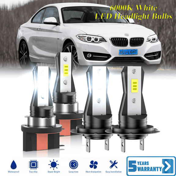 Compatible with BMW 228I 2014 2015 2016 – H15 H7 LED Headlight KIT High Low Beam Combo Bulbs (Pack of 4) , 6000K White Super Bright, Plug and Play