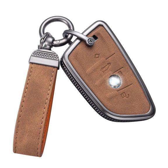 Compatible with BMW Key Fob Cover with Keychain Leather Key Case Protector for BMW 2 5 6 7 X1 X2 X3 X5 X6 Series