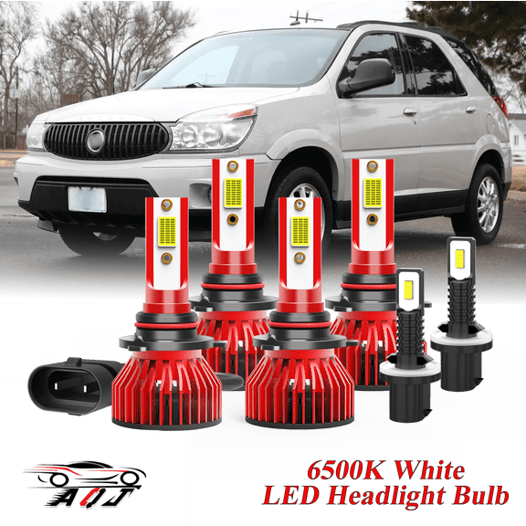 Compatible with Buick Rendezvous 2002-2007 LED Headlight Set 6 Pack - 30,000LM 6500K Cool White 600% Ultra-Bright Bulb, Plug & Play