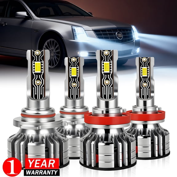 Compatible with Cadillac STS 2005-2011 LED Headlight White Combo 9005+H11 6000K High Low Beam 4Pack