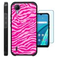 thumbnail image 1 of Compatible with Cricket Debut S2 | AT&T Calypso 4; Hybrid Fusion Guard Phone Case Cover + TEMPERED GLASS SCREEN PROTECTOR (Light Pink Zebra Skin), 1 of 2