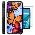 thumbnail image 1 of Compatible with Cricket Debut S2 | AT&T Calypso 4; Hybrid Fusion Guard Phone Case Cover + TEMPERED GLASS SCREEN PROTECTOR (Orange Butterfly), 1 of 2