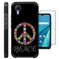 thumbnail image 1 of Compatible with Cricket Debut S2 | AT&T Calypso 4; Hybrid Fusion Guard Phone Case Cover + TEMPERED GLASS SCREEN PROTECTOR (Peace Flower), 1 of 2