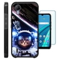 thumbnail image 1 of Compatible with Cricket Debut S2 | AT&T Calypso 4; Hybrid Fusion Guard Phone Case Cover + TEMPERED GLASS SCREEN PROTECTOR (Space Cat), 1 of 2