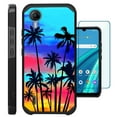 thumbnail image 1 of Compatible with Cricket Debut S2 | AT&T Calypso 4; Hybrid Fusion Guard Phone Case Cover + TEMPERED GLASS SCREEN PROTECTOR (Sunset Palm Tree), 1 of 2