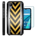 thumbnail image 1 of Compatible with Cricket Debut S2 | AT&T Calypso 4; Hybrid Fusion Guard Phone Case Cover + TEMPERED GLASS SCREEN PROTECTOR (Yellow Arrow Crosshatch), 1 of 2