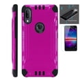 thumbnail image 1 of Compatible with Cricket Lumos | Alcatel AXEL + Screen Protector Brushed Metal Texture Hybrid Combat Phone Case Cover (Pink/Black), 1 of 2
