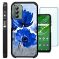 thumbnail image 1 of Compatible with Cricket Outlast | AT&T Jetmore; Hybrid Fusion Guard Phone Case Cover + TEMPERED GLASS SCREEN PROTECTOR (Blue Peony Flower), 1 of 2