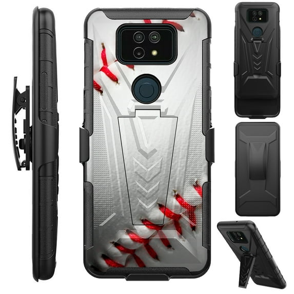 Compatible with Cricket Ovation 2 | AT&T Maestro Max Hybrid Luxguard Holster Phone Case Cover (Baseball)