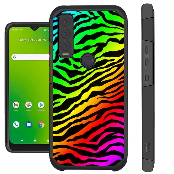 Compatible with Cricket Ovation 3 Hybrid Fusion Guard Phone Case Cover (Rainbow Zebra)