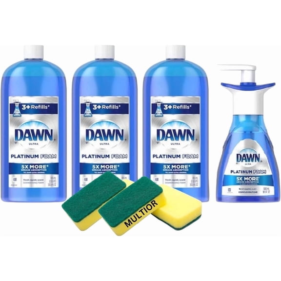 Compatible with Dawn Platinum Foam Refills, Fresh Rapids Scent (3 Refill Bottles 30.9 Fl Oz each) with 1 Foam Pump