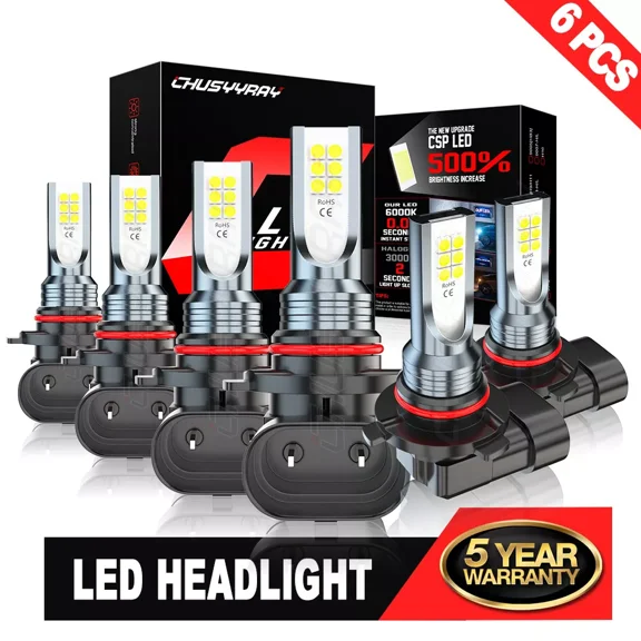 Compatible with Dodge Charger 2006 2007 2008 2009 6x 6K LED Headlights Hi/Lo + Fog Lights
