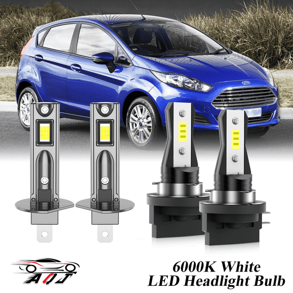Compatible with Ford Fiesta 2011 2012 2013 LED High Low Beam Lamp Set 4 Pack - 30,000LM 6000K White 300% Super-Bright Bulb, Plug & Play