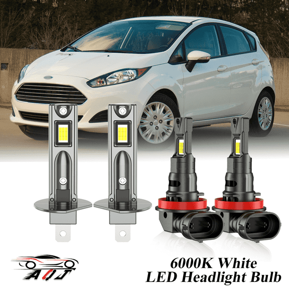 Compatible with Ford Fiesta 2014 2015 2016 2017 LED High Low Beam Lamp Set 4 Pack - 30,000LM 6000K White 300% Super-Bright Bulb, Plug & Play