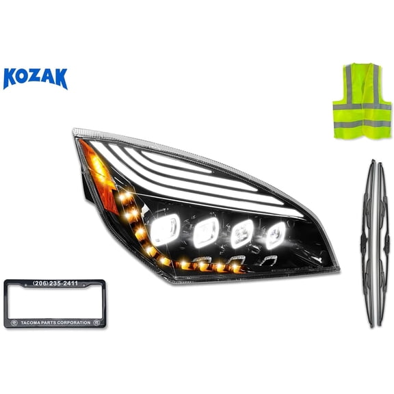 Compatible with Freightliner Cascadia 2018+ Full LED Quad Halo DRL Sequential Turn Signal Headlight Right Side