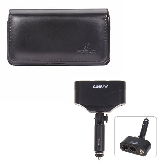 Compatible with Galaxy S10 - Black Horizontal Leather Case w Car Lighter Socket Splitter 2-Port Charger Adapter M4Z for Samsung Galaxy S10